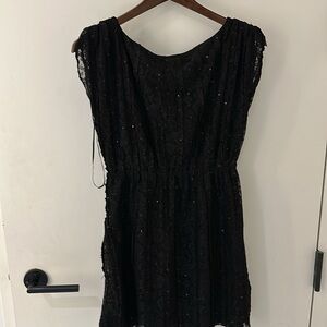 Black Sequin Lace Mini Dress